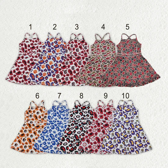 10 Colors Sibling Baby Girls Strap Leopard Team Yoga Active Short Team Knee Length Dresses