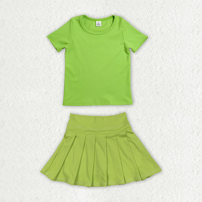 11 Colors Kids Girls Solid Color Short Sleeve Top with Skort Active Outfit