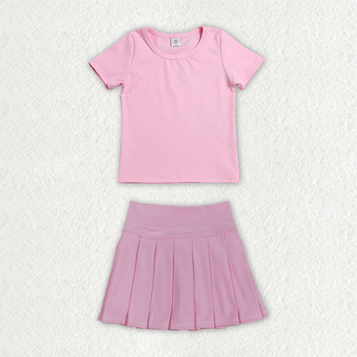 11 Colors Kids Girls Solid Color Short Sleeve Top with Skort Active Outfit