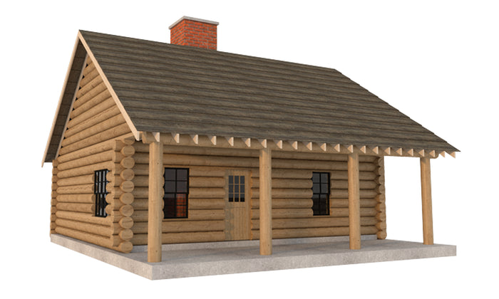 2 Bedroom Log Cabin Plans - DIY Vacation Home - 840 sq/ft - Build Your Own