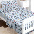 3-Piece Crib/Toddler Cotton Sheet Set Blue MVP Sports #32 #24 Basketball Baseball Football