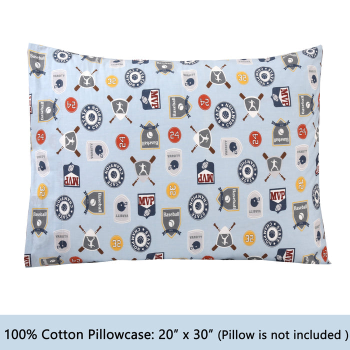 3-Piece Crib/Toddler Cotton Sheet Set Blue MVP Sports #32 #24 Basketball Baseball Football