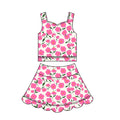 3.17 GSD3949 Preorder Hot Pink Flowers Girls Summer Scallop Yoga Clothes Set
