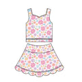 3.17 GSD3950 Preorder Colorful Flowers Girls Summer Scallop Yoga Clothes Set