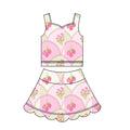 3.17 GSD3952 Preorder Strawberry Flowers Pink Girls Summer Scallop Yoga Clothes Set