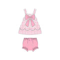 3.18 GBO0514 Preorder Plaid Big Bow Tunic Top Pink Shorts Baby Girls Summer Bummie Set
