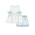 3.18 GSSO3604 Preorder Blue Small Flowers Tunic Top Plaid Shorts Girls Summer Clothes Set