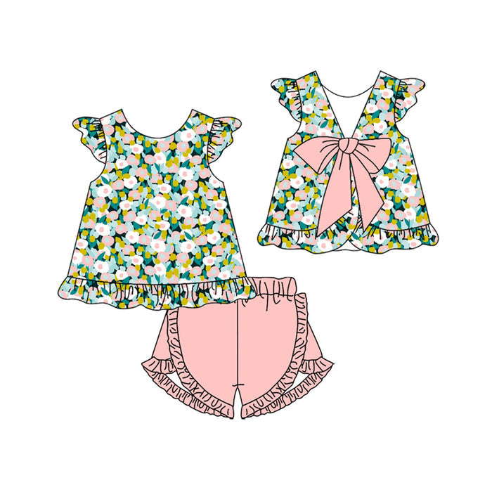 3.18 GSSO3606 Preorder Flowers Tunic Top Pink Shorts Girls Summer Clothes Set