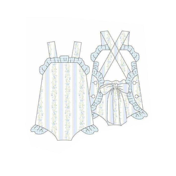 3.18 SR4123 Preorder Blue Small Flowers Print Ruffle Baby Girls Summer Backless Romper