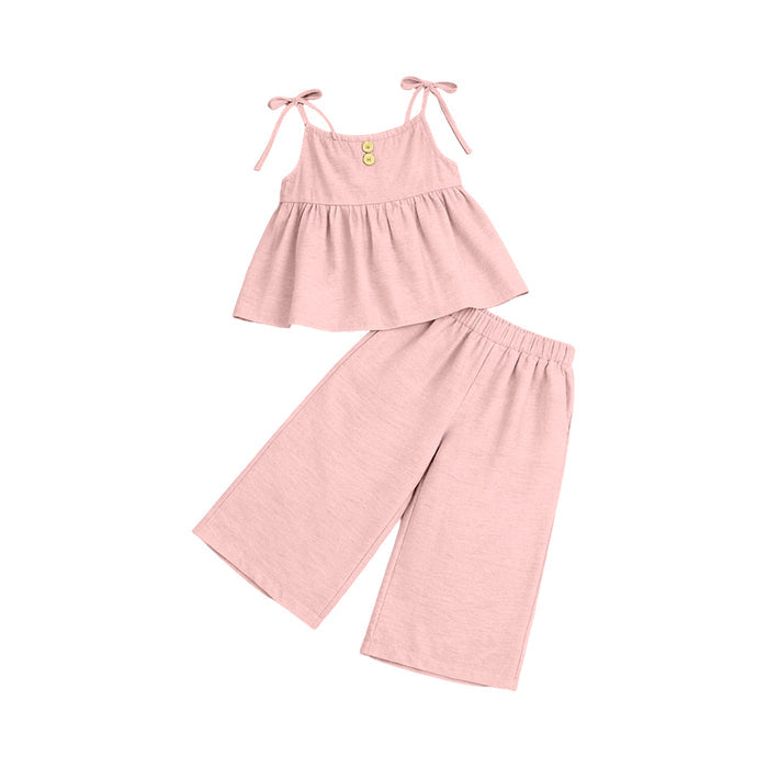 3.19 GSPO2302 Preorder Pink Strap Top Straight Pants Girls Summer Clothes Set