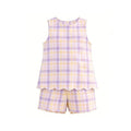 3.20 GSSO3608 Preorder Purple Yellow Plaid Sleeveless Top Shorts Girls Summer Scallop Clothes Set