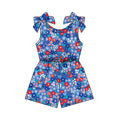3.20 SR4133 Preorder Small Flowers Print Girls 4th of July Sleeveless Pockets Jumpsuits