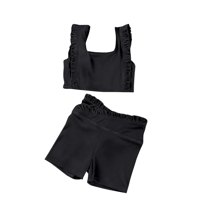3.21 GSSO3620 Preorder Black Tank Top Shorts Girls Summer Ruffle Yoga Clothes Set