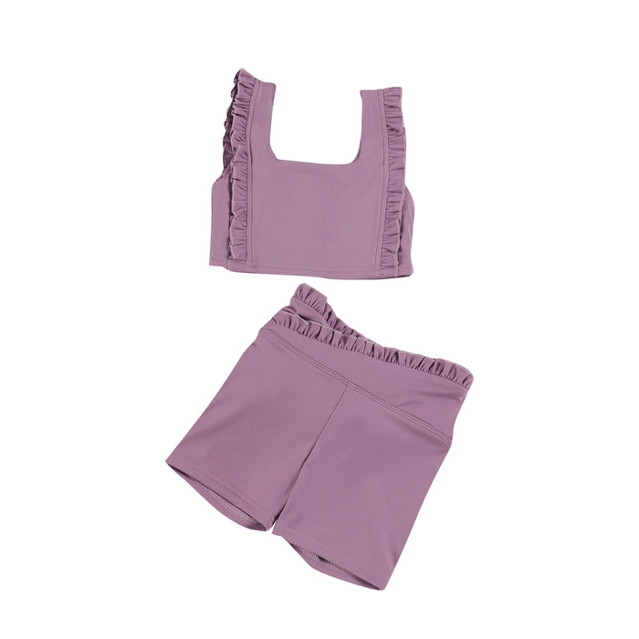 3.21 GSSO3622 Preorder Purple Tank Top Shorts Girls Summer Ruffle Yoga Clothes Set