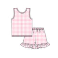 3.21 GSSO3625 Preorder Pink Plaid Sleeveless Top Ruffle Shorts Girls Summer Clothes Set