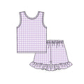 3.21 GSSO3627 Preorder Purple Plaid Sleeveless Top Ruffle Shorts Girls Summer Clothes Set