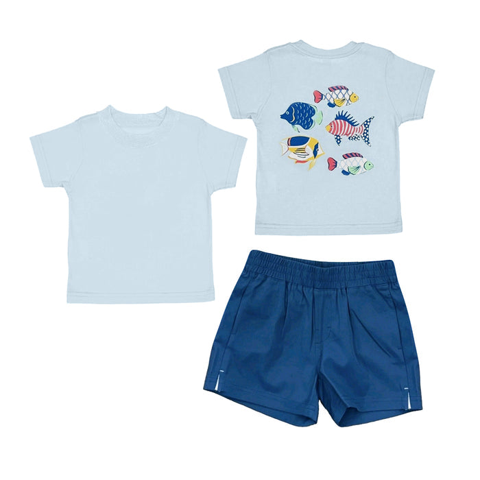 3.23  Baby Boys Fish Top with Blue Shorts Outfit Preorder