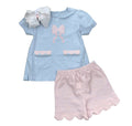3.23  Baby Girls Blue Short Sleeve with Pink Scalloped sets