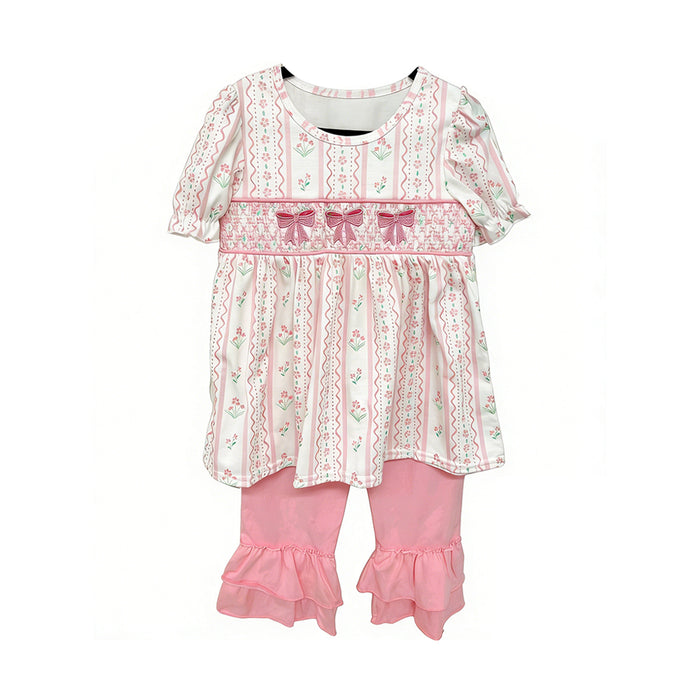 3.23 Baby Girls Pink Bow Short Sleeve Tunic Top with Pants Outfit Preorder