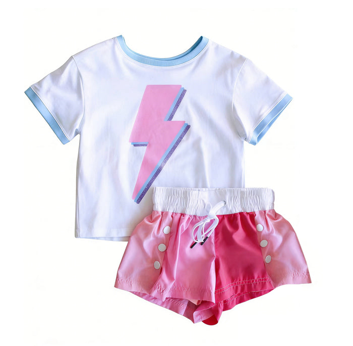 3.23  Baby Lightning Girls Short Sleeve Top with Pink Shorts Outfit
