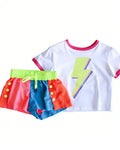 3.23 Baby Lightning Girls Short Sleeve Top with Red Blue Shorts Outfit