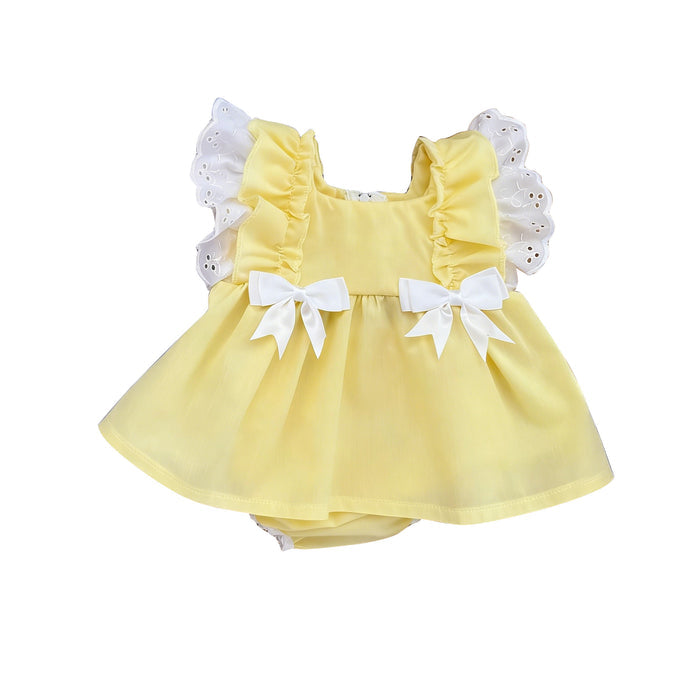 3.23 Girls Yellow Ruffle Sleeve Bubble Romper Preorder