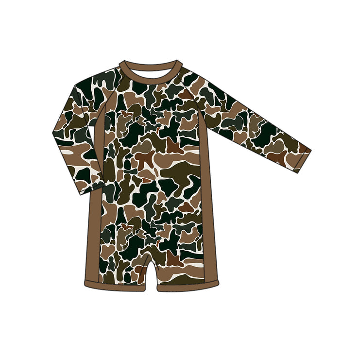 3.23  S0769 Brown Camo Long Sleeve One-piece Swimsuit Preorder