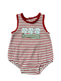 3.23 SR4148 Baby Boys Baseball Red Striped Sleeveless Bubble Romper Preorder