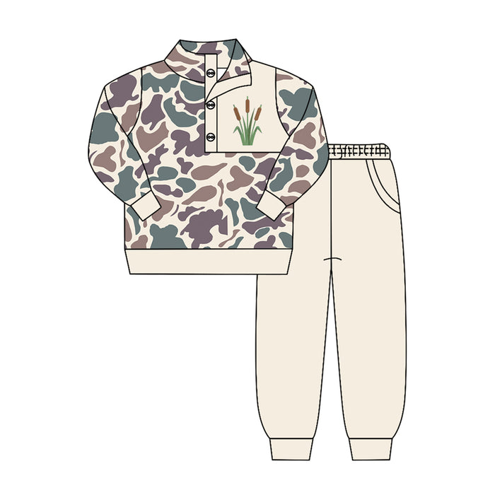 4.15 BLP1422 Preorder Cattail Camo Pullover Top Pockets Pants Boys Clothes Set