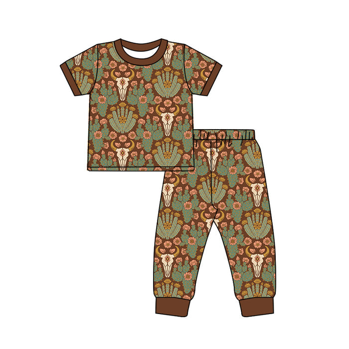 4.15 GSPO2316 Preorder Skull Cactus Print Kids Pajamas Clothes Set