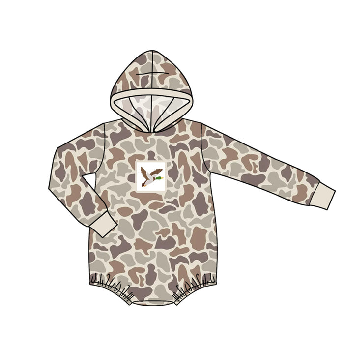 4.15 LR2996 Preorder Duck Brown Camo Print Baby Hoodie Romper