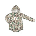 4.15 LR2997 Preorder Deer Green Brown Camo Print Baby Hoodie Romper