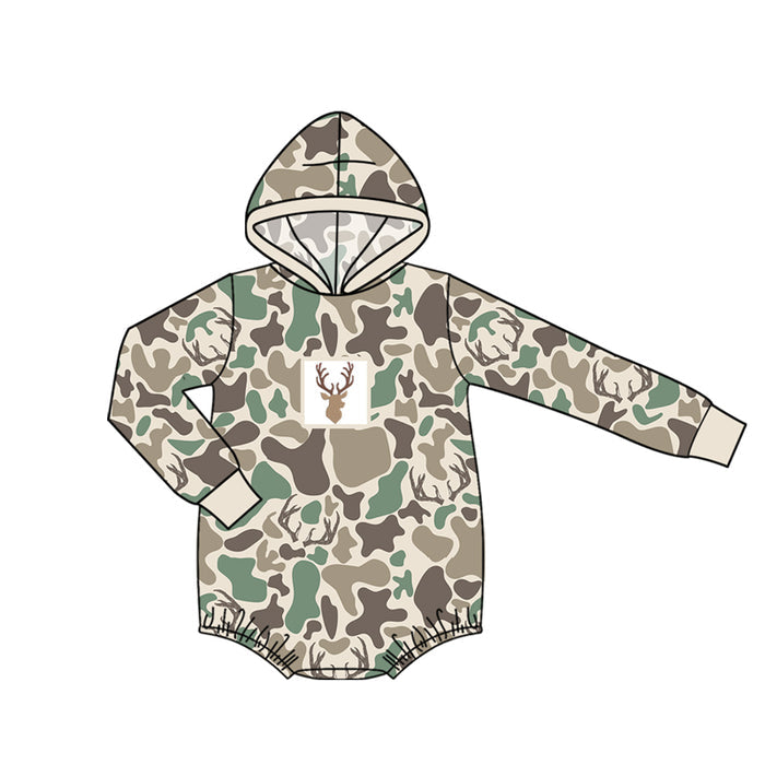 4.15 LR2997 Preorder Deer Green Brown Camo Print Baby Hoodie Romper
