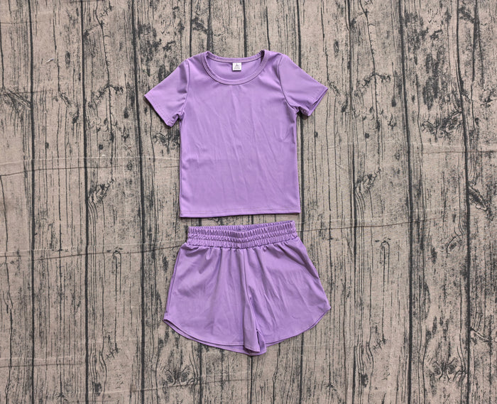 4.15 Toddler Girl Purple 2 Piece Outfit,  Top & Running Shorts Set for Kids Preorder
