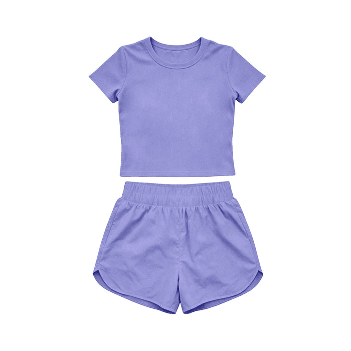 4.15 Toddler Girl Purple 2 Piece Outfit,  Top & Running Shorts Set for Kids Preorder