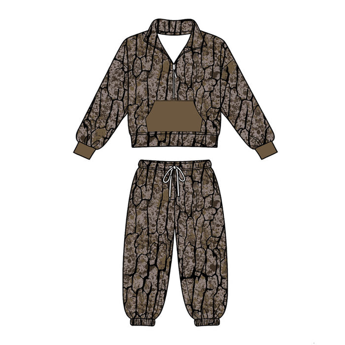 4.18 Green Camo Girl Outfit -Long Sleeve Pullover Top with Jogger Pants Set Preorder