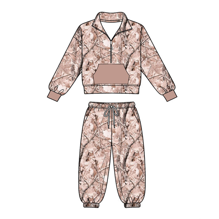 4.18 Pink Camo Girl Outfit -Long Sleeve Pullover Top with Jogger Pants Set Preorder