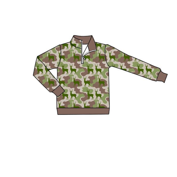 4.18 Toddler Boys Green Camo  Hunting Deer Long Sleeve Pullover Top Preorder