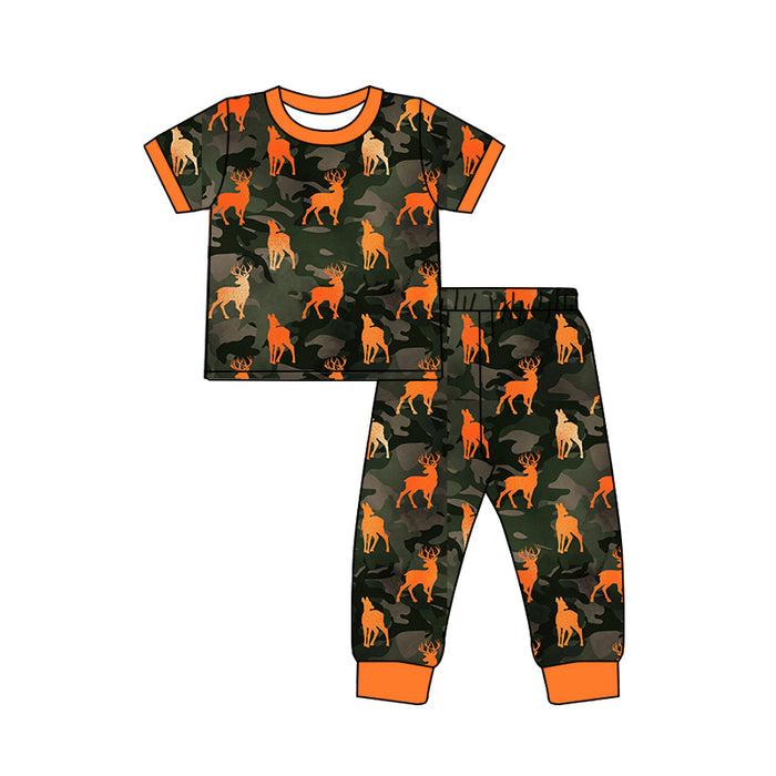 4.18 Toddler Boys Orange Deer Camo Pajama Set Short Sleeve +Pants Set