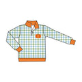 4.21 BT1819 Toddler Pumpkin Plaid Zipper Boys Long Sleeve Pullover Top Preorder
