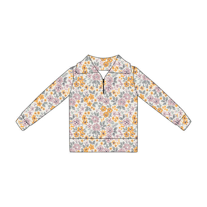 4.21 GT1649 Toddler Orange Pink Flowers Zipper Girls Long Sleeve Pullover Top Preorder