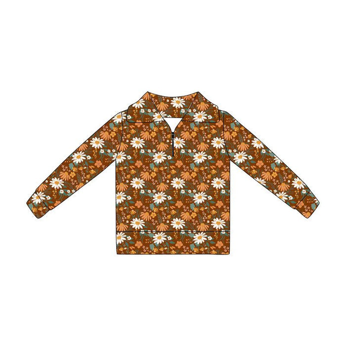 4.21 GT1650 Toddler Flowers Zipper Girls Long Sleeve Pullover Top Preorder