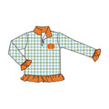 4.21 GT1653 Toddler Pumpkin Plaid Zipper Girls Long Sleeve Pullover Top Preorder