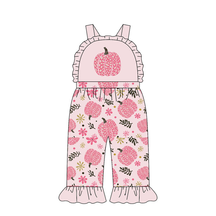 4.21 SR4219 Preorder Pumpkin Flowers Pink Baby Girls Strap Fall Jumpsuits