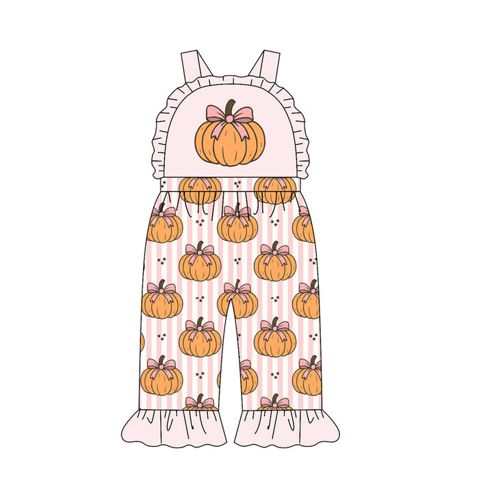 4.21 SR4221 Preorder Pumpkin Stripes Stars Baby Girls Strap Fall Jumpsuits