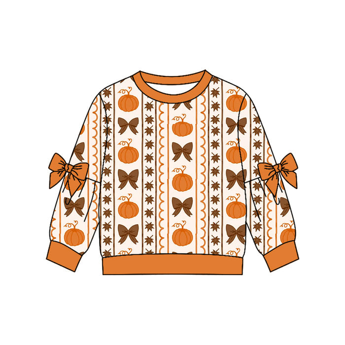 4.22 GT1656 Preorder Pumpkin Bows Girls Fall Tee Shirts Top
