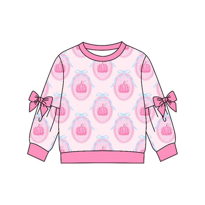 4.22 GT1657 Preorder Pumpkin Bows Pink Girls Fall Tee Shirts Top
