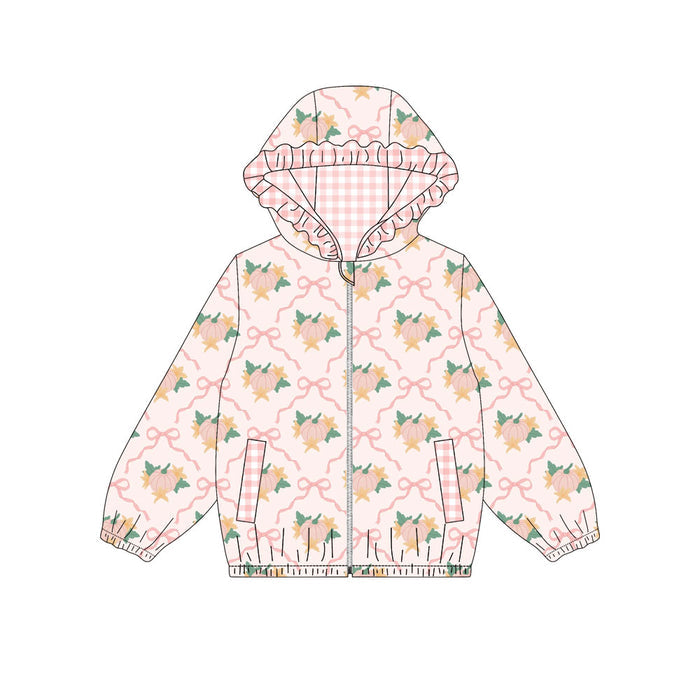 4.22 GT1663 Preorder Pumpkin Bows Pink Girls Full Zipper Hoodie Jacket Top