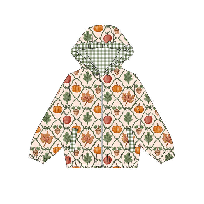 4.22 GT1664 Preorder Pumpkin Bows Girls Full Zipper Hoodie Jacket Top