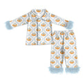4.23 Kids Girls Blue Bow Pumpkin Pajama Set With Feather Preorder
